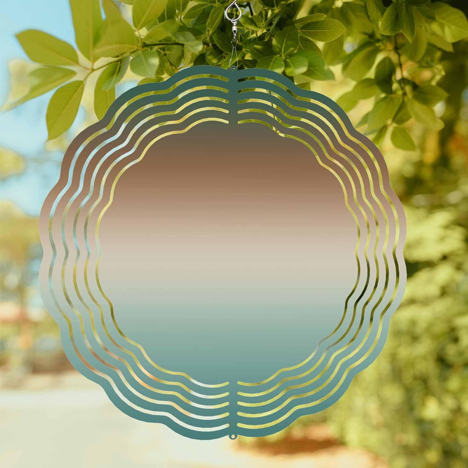 Turquoise Brown Gradient Wind Spinner for Garden Yard 3D Stainless Steel Hanging Wind Spinners, Modern Abstract Art Ombre Spinners Outdoor Metal Decor for Lawn Patio Home