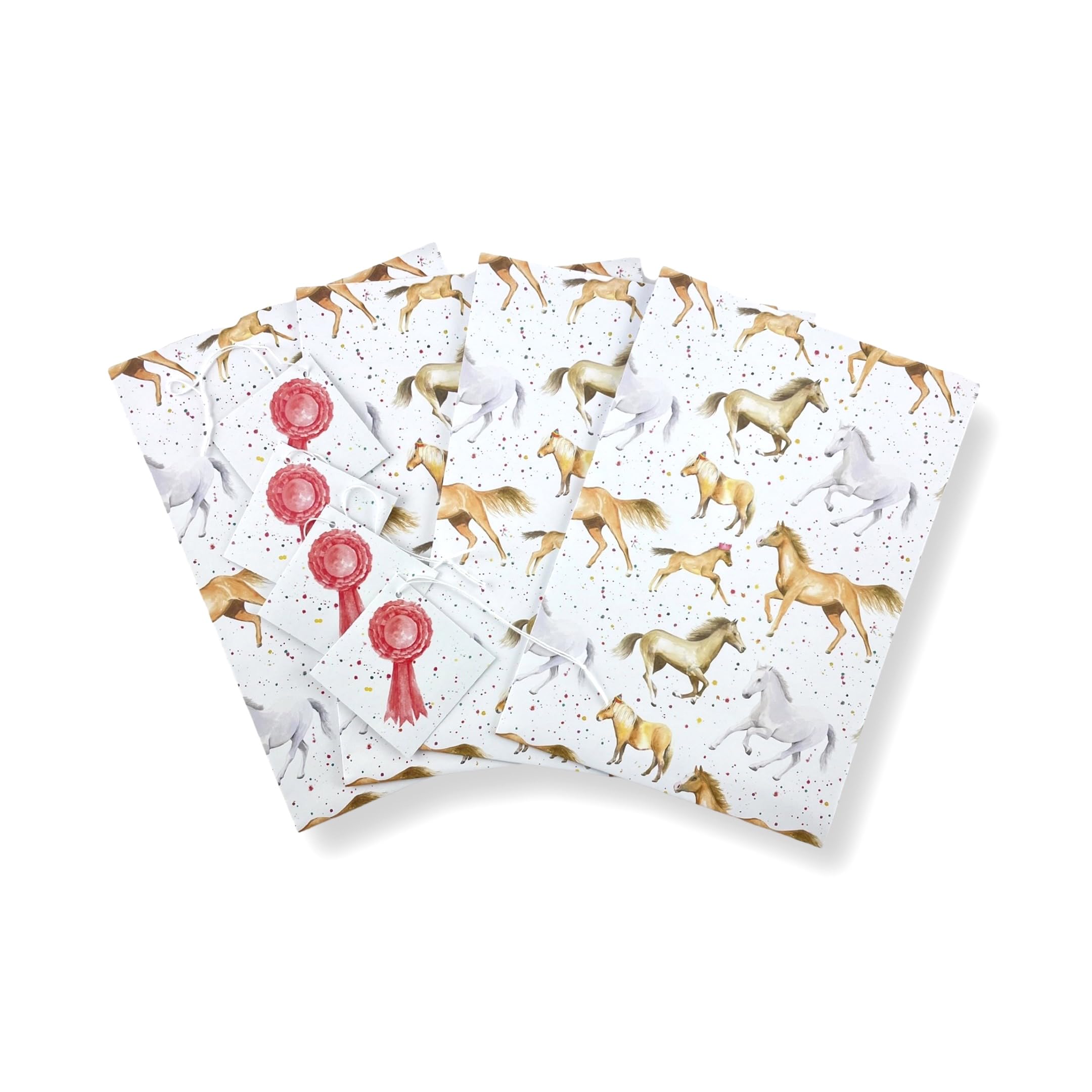 Horse Party 100% Recycled and Recyclable eco Printed Gift Wrapping Paper - 4 Sheets and 4 Tags - Birthday- Christmas - Mother's Day