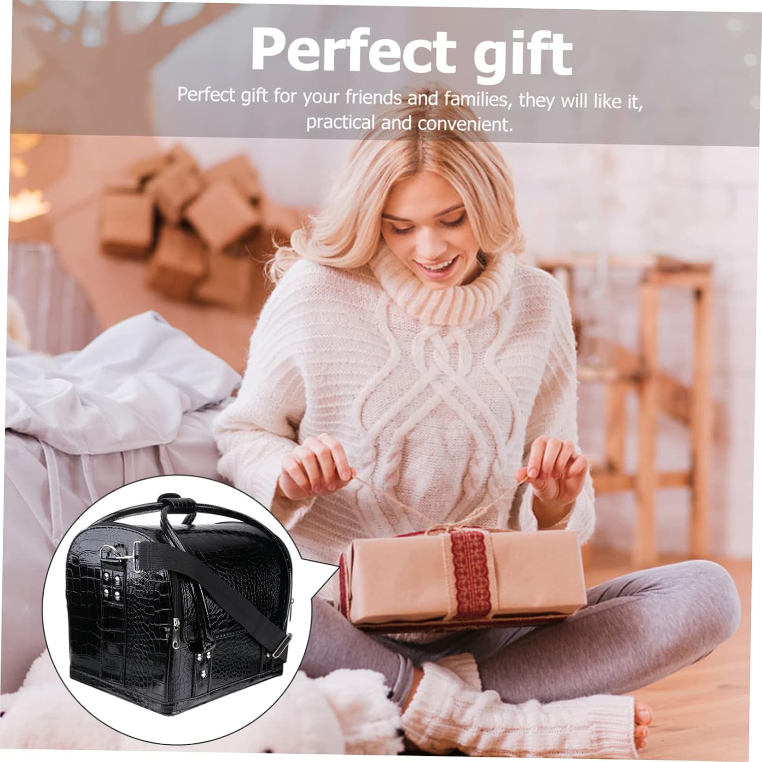 Didiseaon Professional Makeup Case Pu Leather Rolling Toiletry Bag Handle Shoulder Strap Large Capacity for Women Cosmetics
