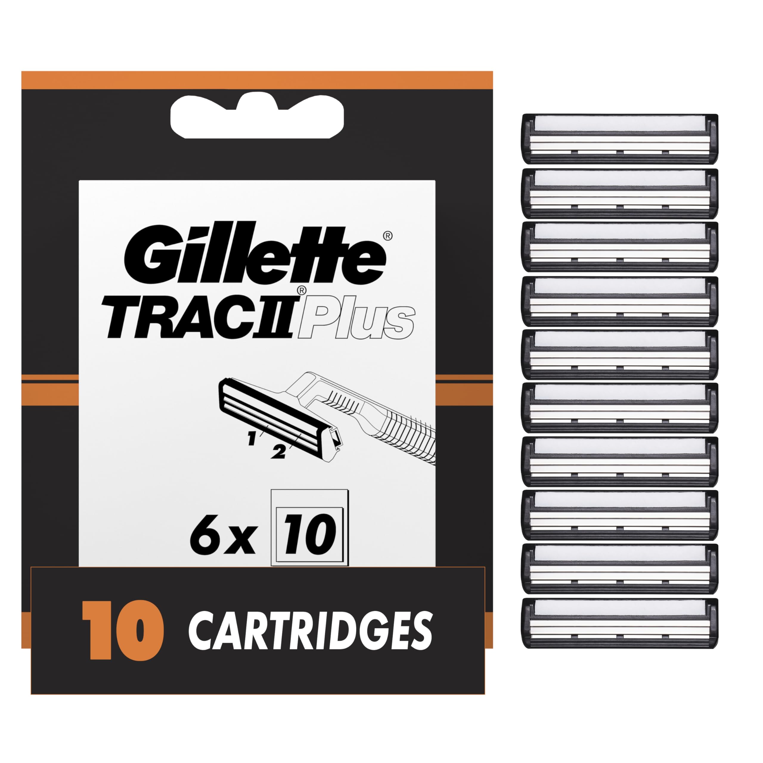 Gillette TRAC II Plus Mens Razor Blade Refills, 10 Count, Delivers a Clean, Close Shave