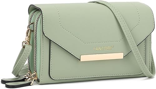 TANTOMI Small Crossbody Bag for Women Vegan Leather Cell Phone Purse Crossbody Wallet with Adjustable Strap Verde claro