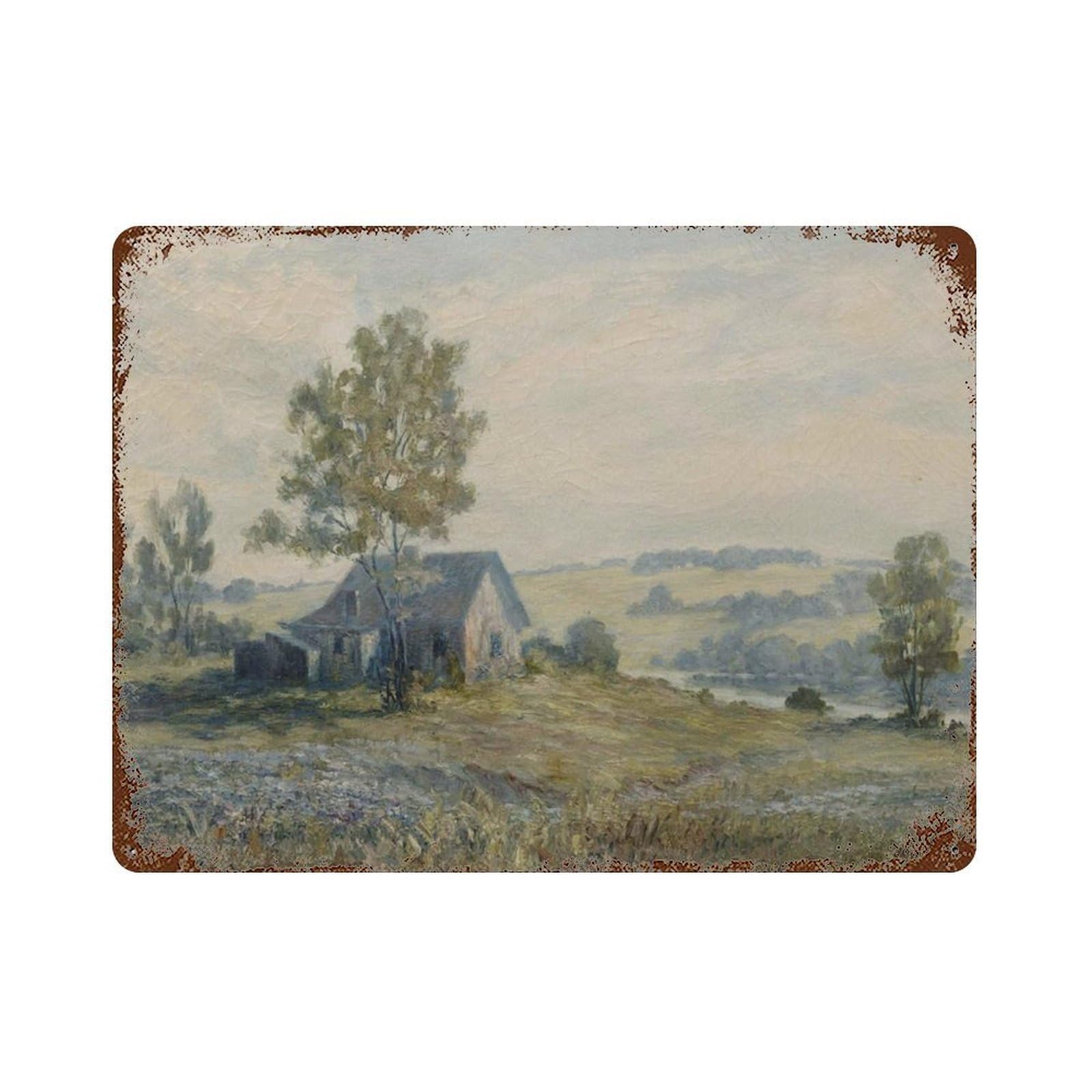 xiaoxiaoshen Vintage Village Landscape Oil Painting_ Country Home Wall Decor Art Metal Tin Poster Modern Home Decor Art Home Bar Shop Decorations Vintage Sign 30x40cm