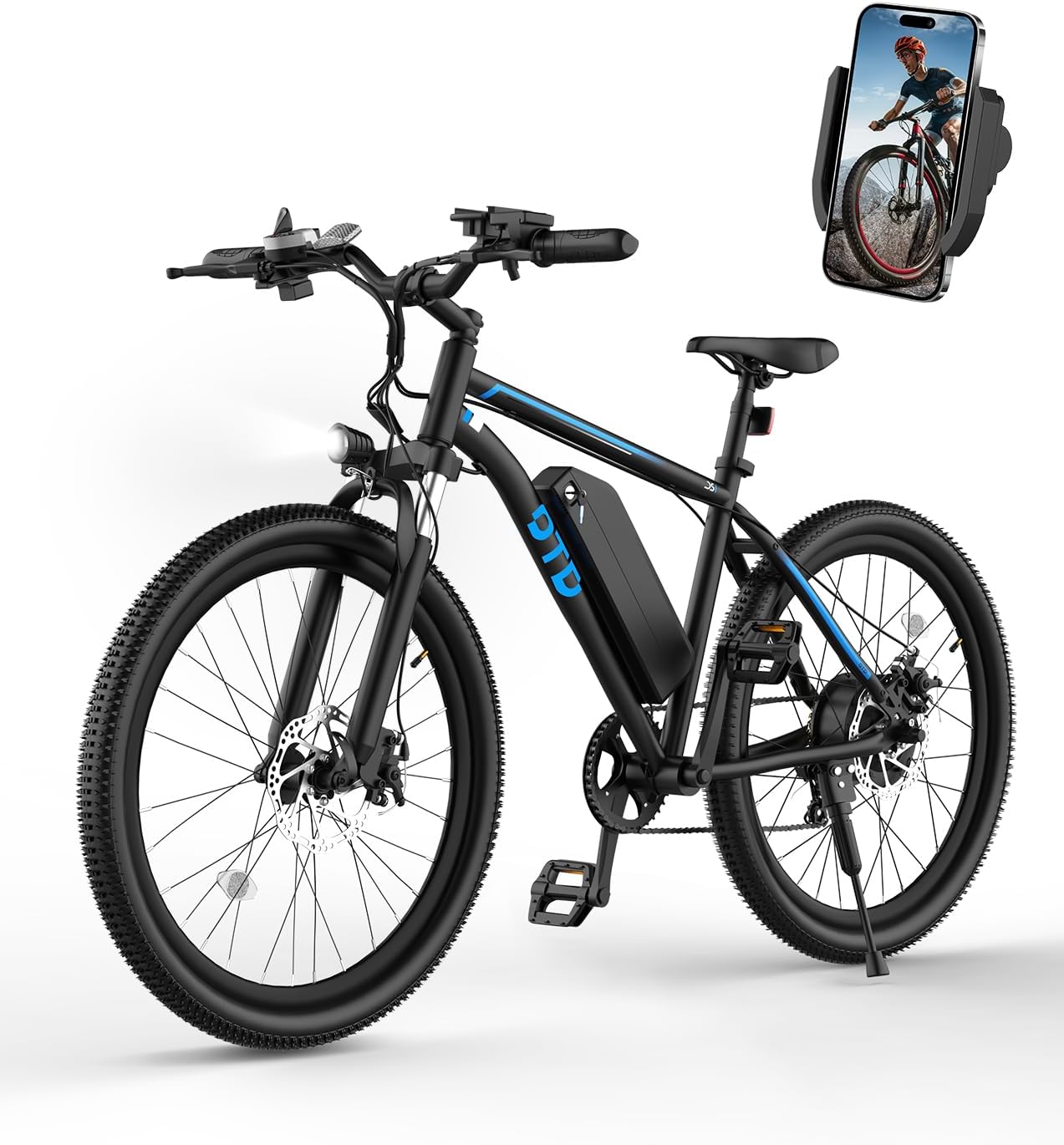 OTD 26 28MPH 800W Electric Bikes for Adults,48V 624Wh Removable Battery Ebike, with Mobile Phone Holder Electric Bicycles, 45-55 Miles PAS Range Electric Bike Black UL 2849 product image