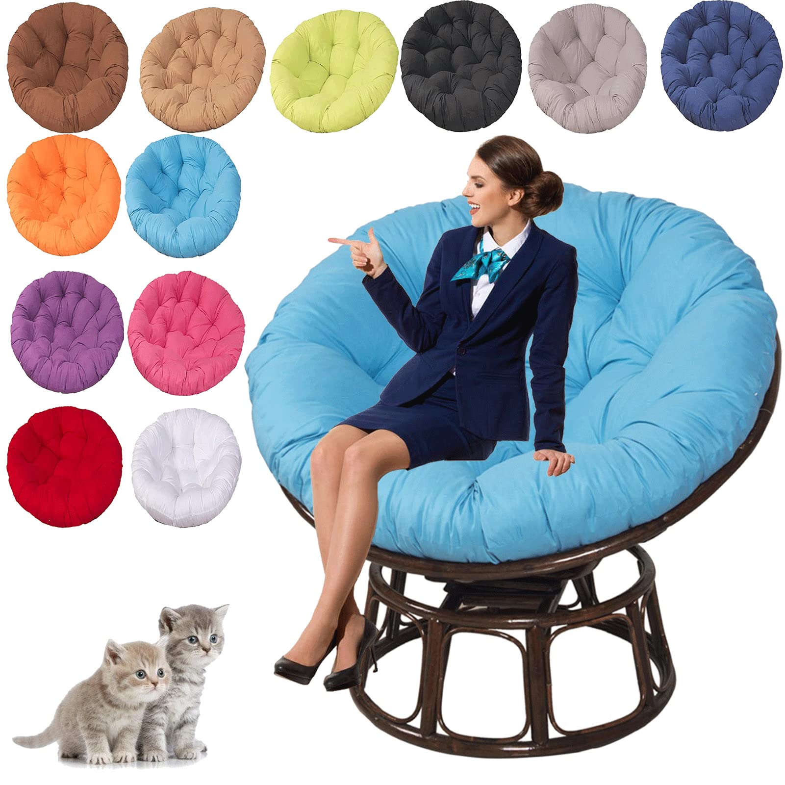 UIHECTA Garden Swing Cushion Replacement, Round Hanging Egg Chair Pads, Papasan Round Chair Cushions, Rocking Chair Cushion, for Outdoor Garden, Balcony and Living Room,08,130×130cm/51.18×51.18in