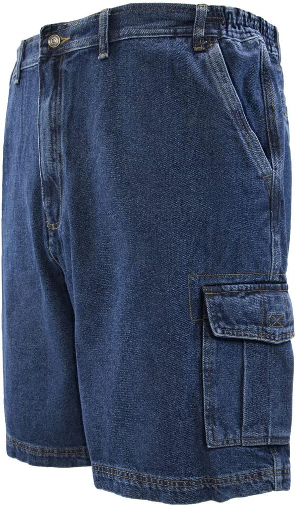 ROCXL Big Men’s Denim Cargo Shorts Expandable Waist Size 46 to 70 (66, Denim Blue)