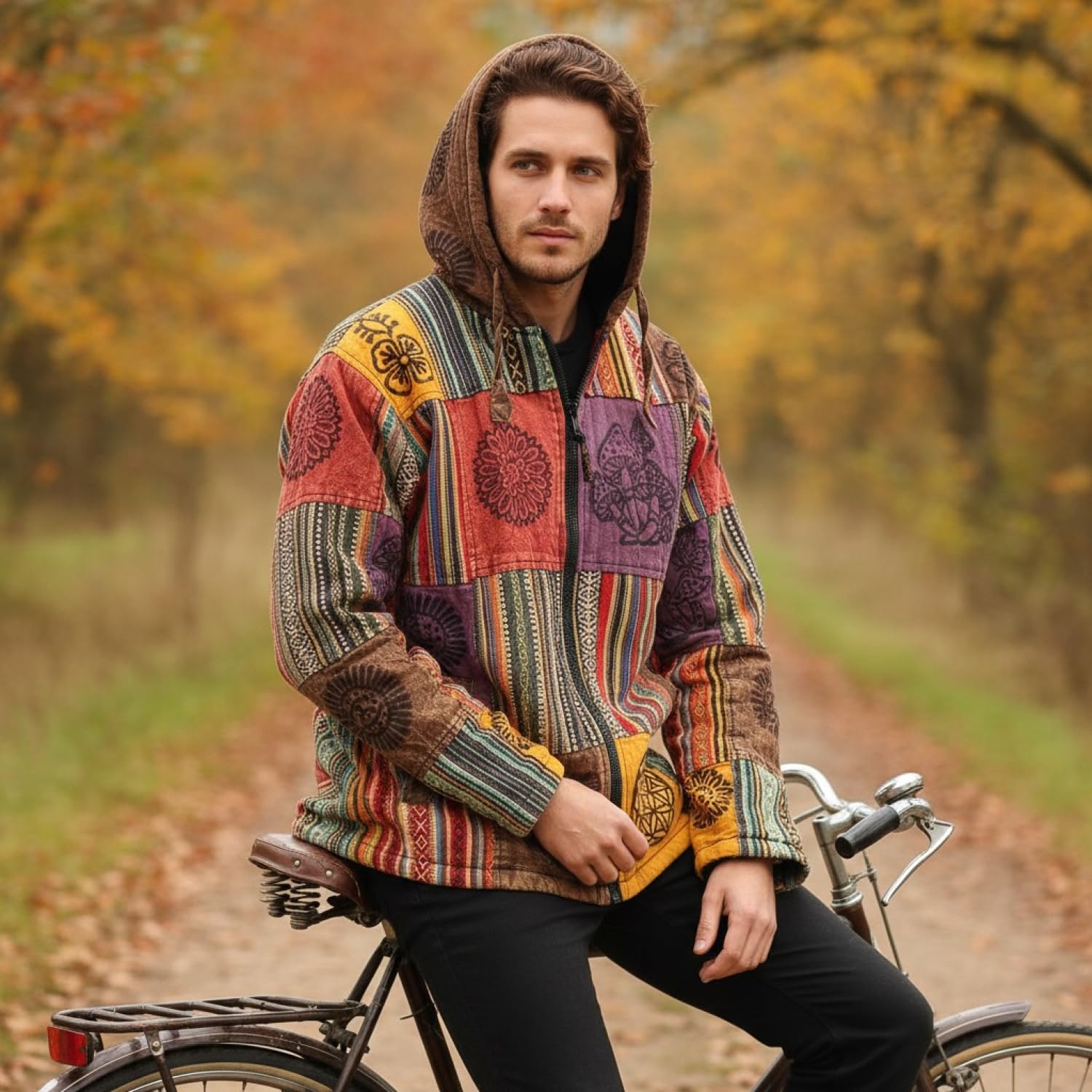 GURU SHOP Goa Jacke, Patchwork Sweatshirt Jacke, Herren