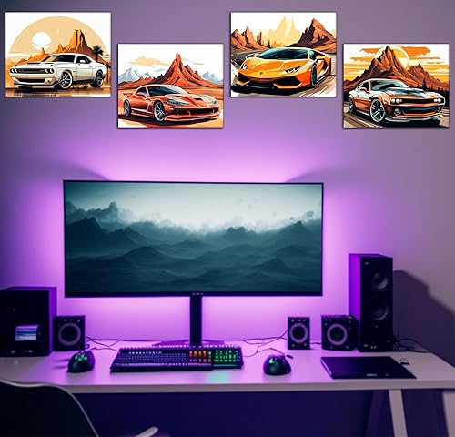 Miniatura 4 de CNTG Design Pósteres retro para automóvil, juego de 4 (10 x 8 pulgadas, sin marco) impresiones artísticas clásicas de pared para habitación de