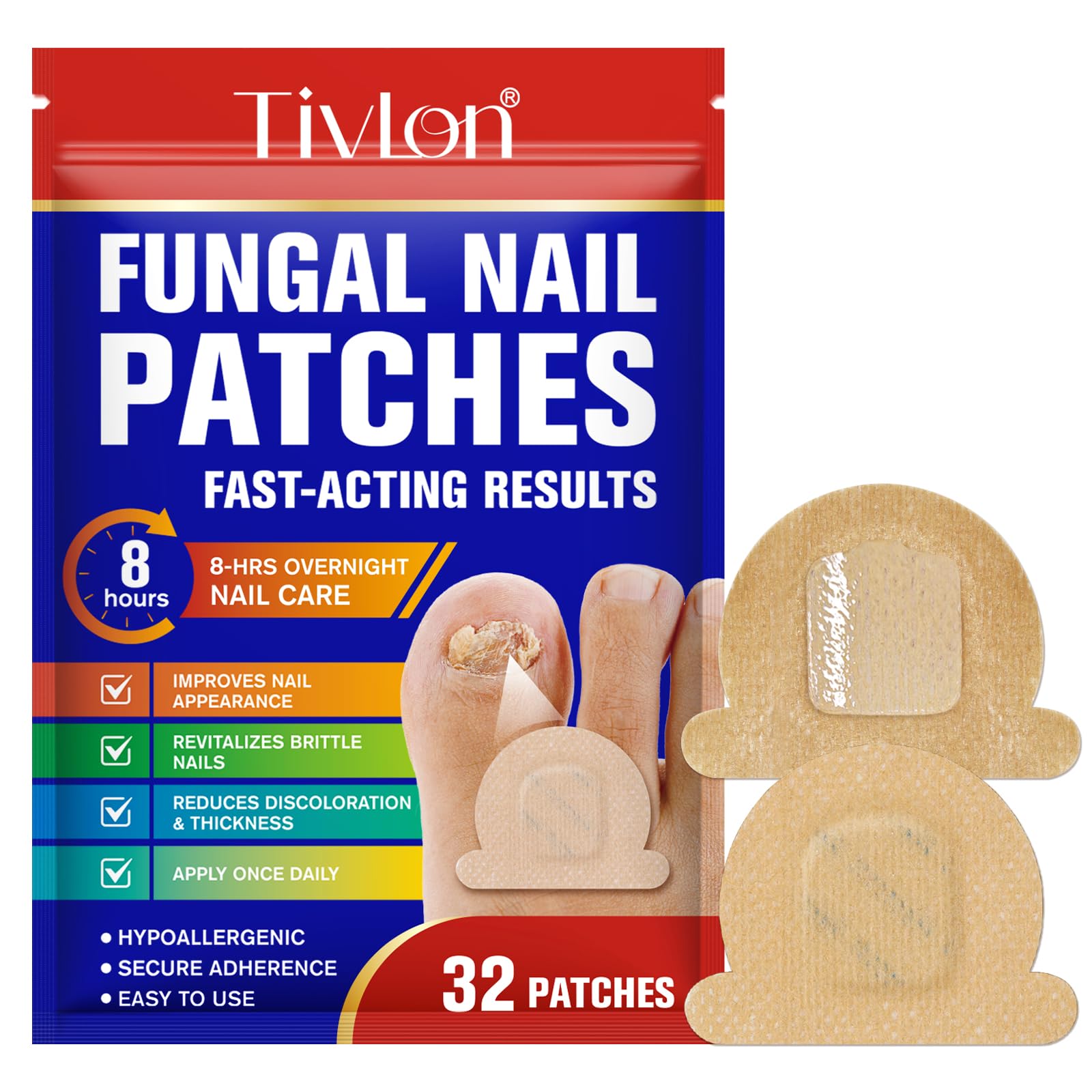 Parches Para Hongos En Las Uñas, Resultados Visibles en 8 Horas, Parches Nocturnos Para Hongos En Las Uñas De Los Pies Para UñAs Dañadas y Decoloradas, 32 Piezas