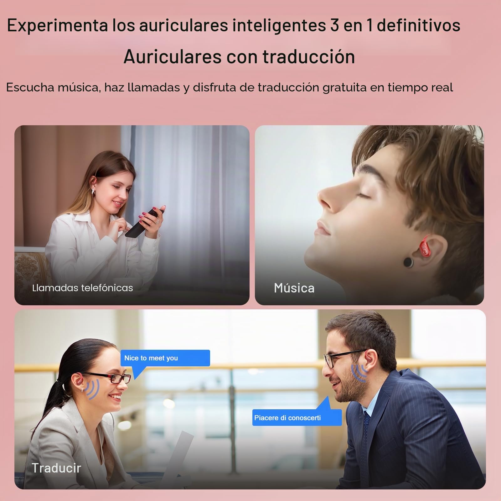 AI Auriculares Traductor en Tiempo Real(2026), 164 Idiomas y 6 Modos de Traducción, 3 in 1 AI Auriculares Traductor, Bluetooth 5.4 con ENC y App con para Viajes/Negocios/Aprendizaje, Rojo Oscuro