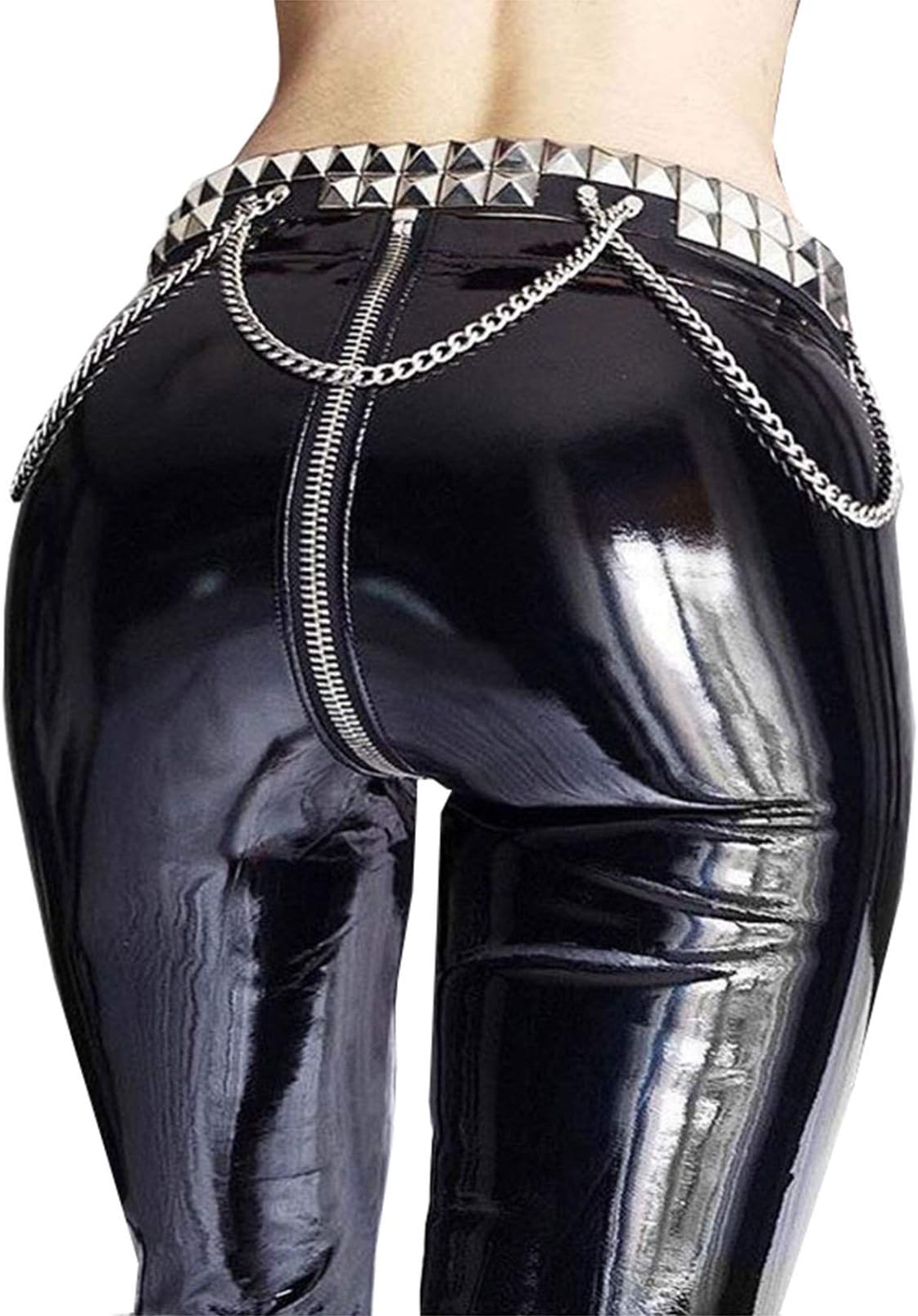 WYYSYNXB Women's Sexy PU Leather Rear Zipper Elasticity Leggings Nightclub Bar DS Stage Costume Leather Pants Little Feet Pants S-XL Code Black,Black,XL