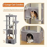 Vista 4 de PEQULTI Árbol para gatos grandes de 68 pulgadas para gatos grandes, torre alta resistente para gatos grandes de interior con percha superior extra