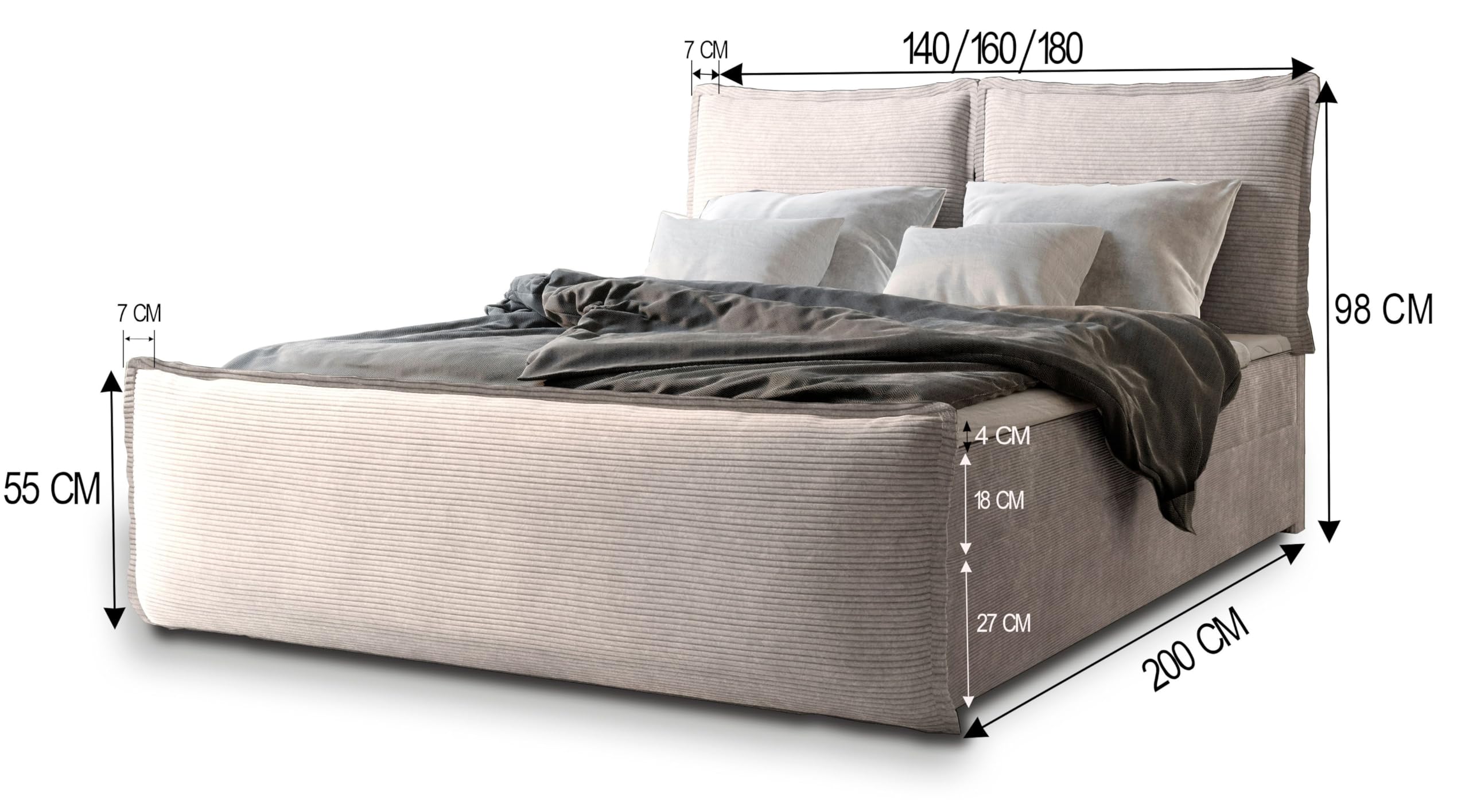 Masseno Boxspringbett Monta 160x200 cm Komplett-Set mit Matratze und Topper, Polsterbett mit Zwei Bettkästen -Grün, Lincoln 39