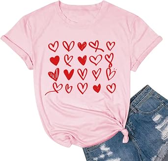 Tuislay Valentine Shirts Love Hearts Shirt for Women Cute Graphic Tees Valentines Day Outfit Print Tops Tshirt Gifts