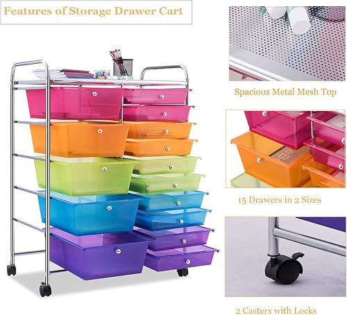 Vista 259 de Giantex - Carrito rodante, 10 cajones, organizador para aula, carrito de almacenamiento con ruedas para útiles escolares, de oficina, hogar, Negro