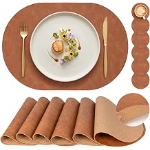 Premium Oval Faux Leather Placemat & Coaster Set with Innovative Cork-Look Printed Base,4/6/8-Piece Sets & 8 Colors,Non-Slip Dining Table Mats for Kitchen Dining