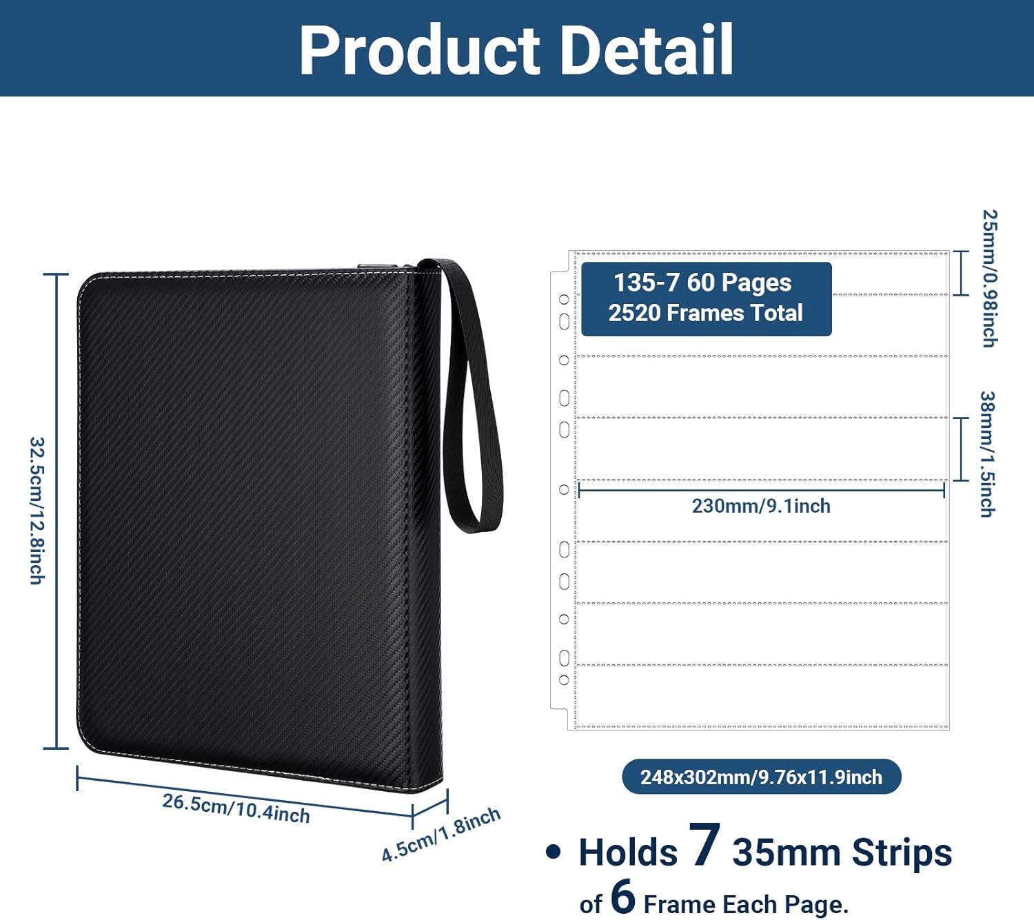 Acid Free Film Negative Storage Kit - 3 Ring 35mm Film Binder & 60 Pack 2520 Frames 35mm Negative Sleeves for Film Storage