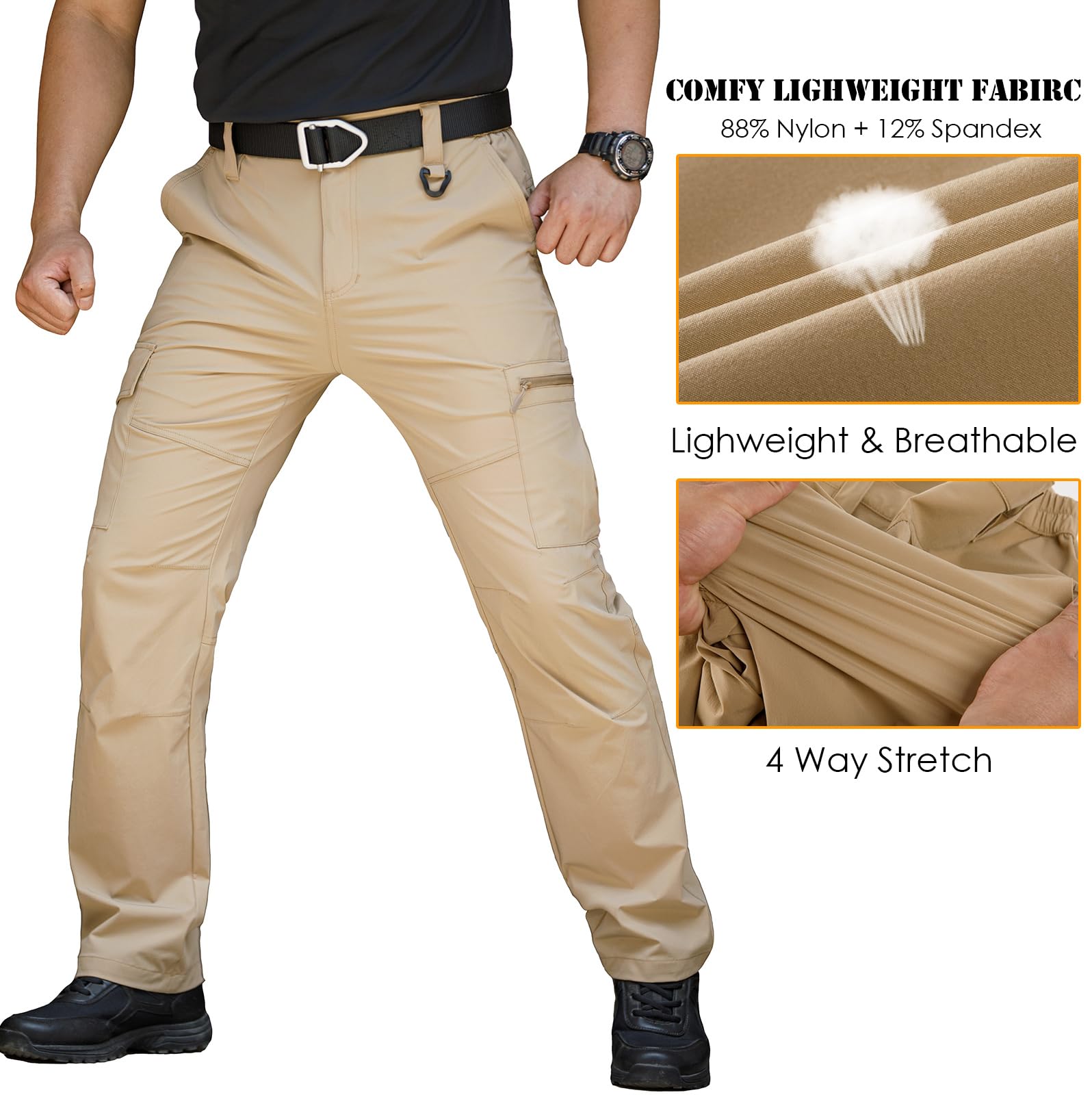 MANSDOUR Pantaloni da trekking leggeri da uomo, ad asciugatura rapida, resistenti all'acqua, tattici, da lavoro all'aperto, da pesca
