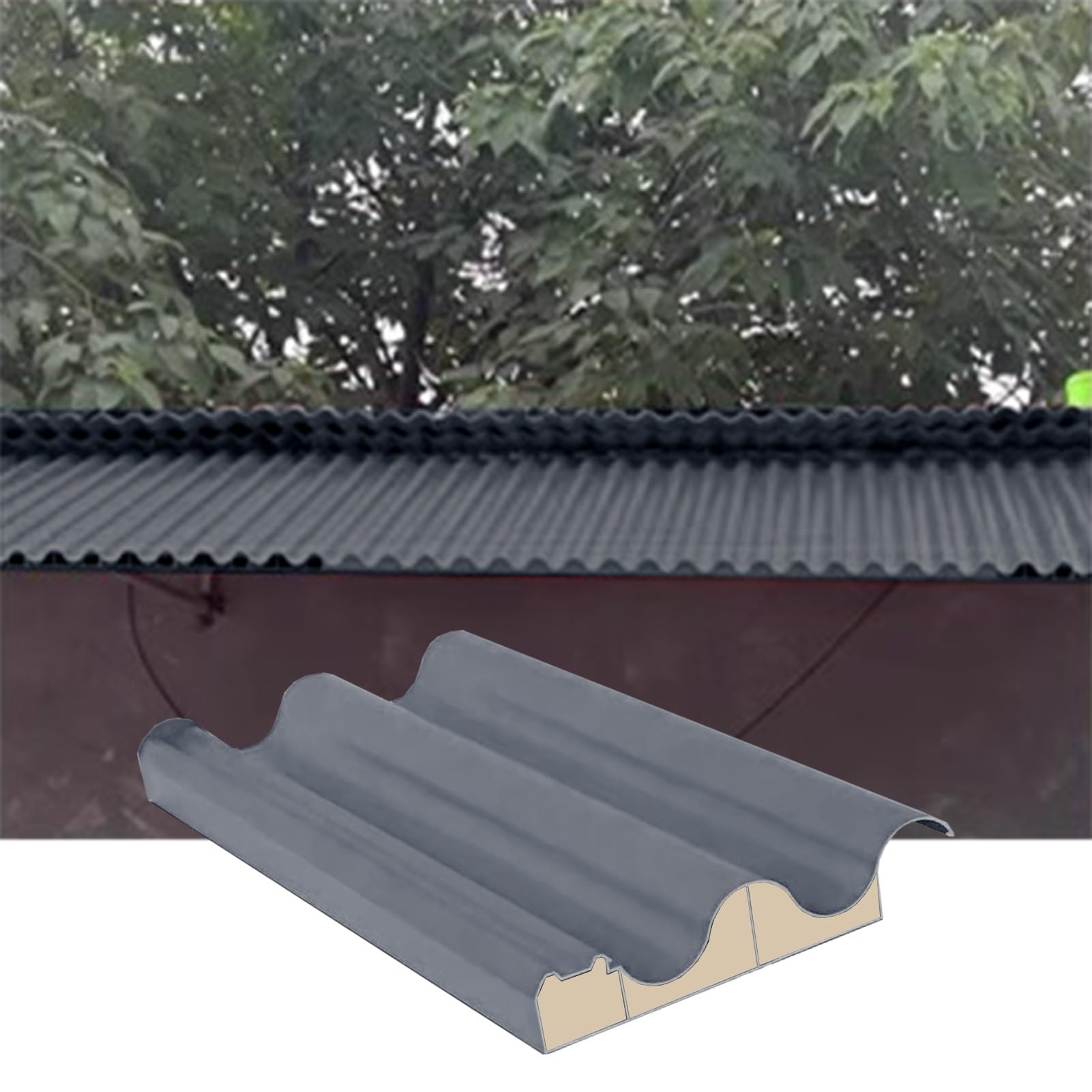 Roofing Sheets Aluminum Awning Covers Board, DIY Side Panels Tiles w/Polycarbonate Fill(Grey,L 1.3m/4.3ft)