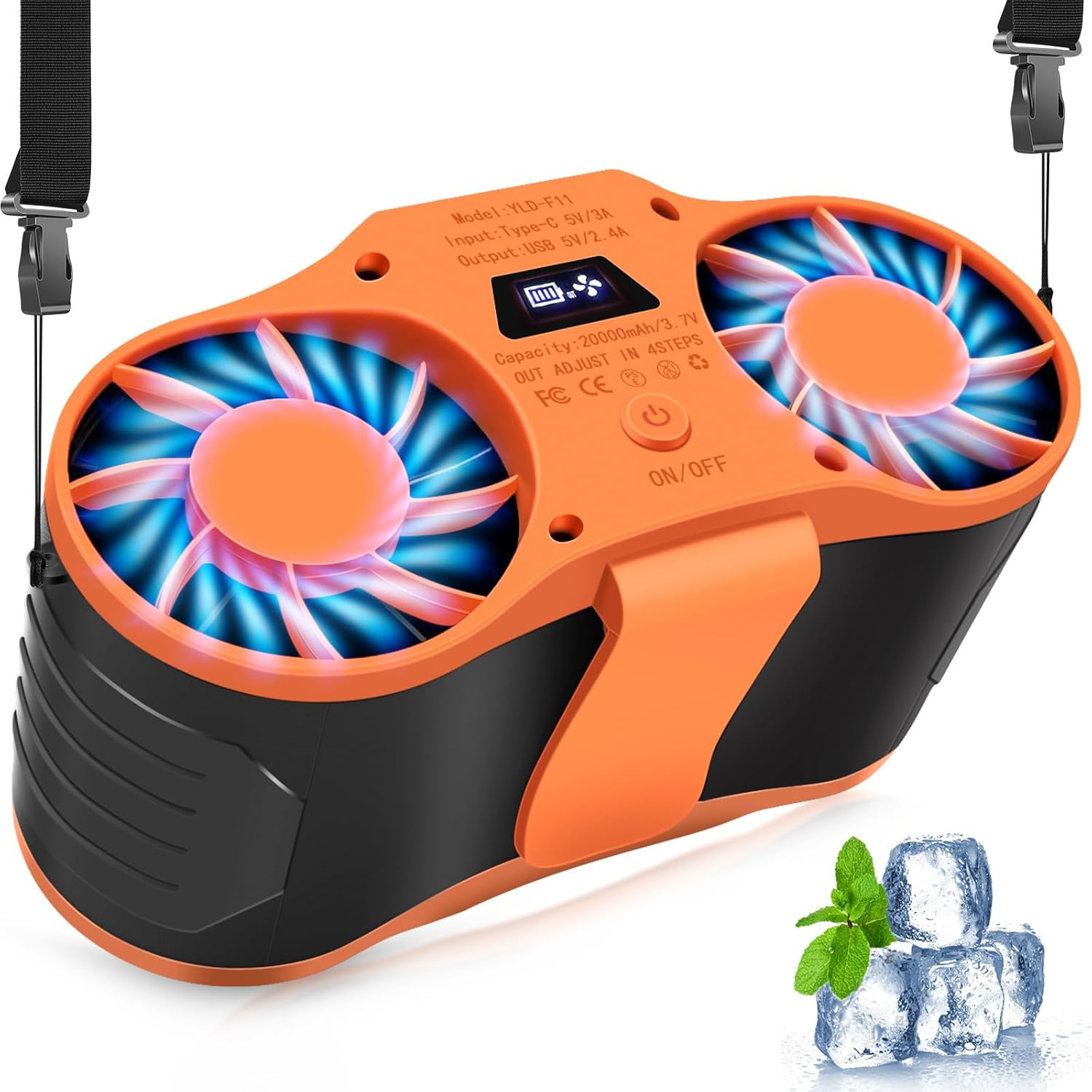 Portable Waist Fan with 20000mAh Rechargeable Battery Operated Waist Fan Clip on Shirt Belt & Hands-Free Hanging Neck Fan for Outdoor Hot Weather Work