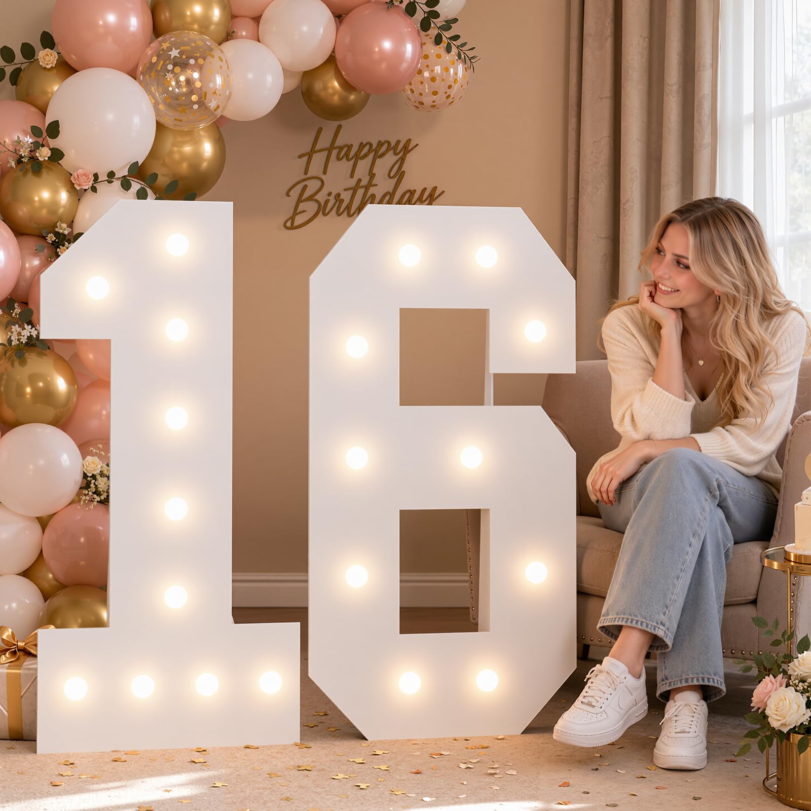 4FT Marquee Numbers 16 Warm Light Quick Setup Birthday Decorations