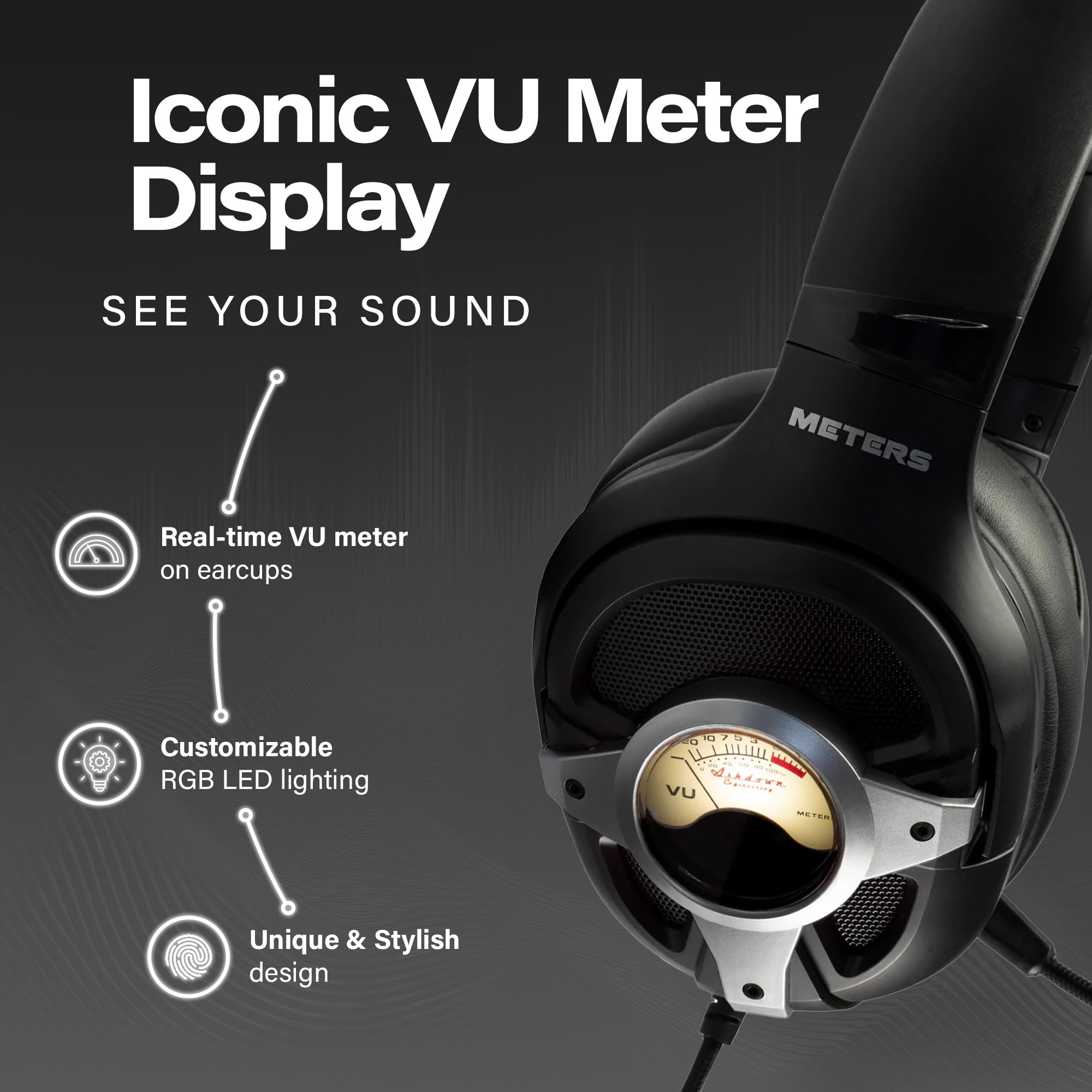 Meters M-LEVEL-UP, cuffie da gioco, suono surround 7.1, microfono staccabile, potenti driver da 50 mm, telecomando in linea, RGB personalizzato luminoso e VU unico, compatibile con PC, PS4 e Xbox