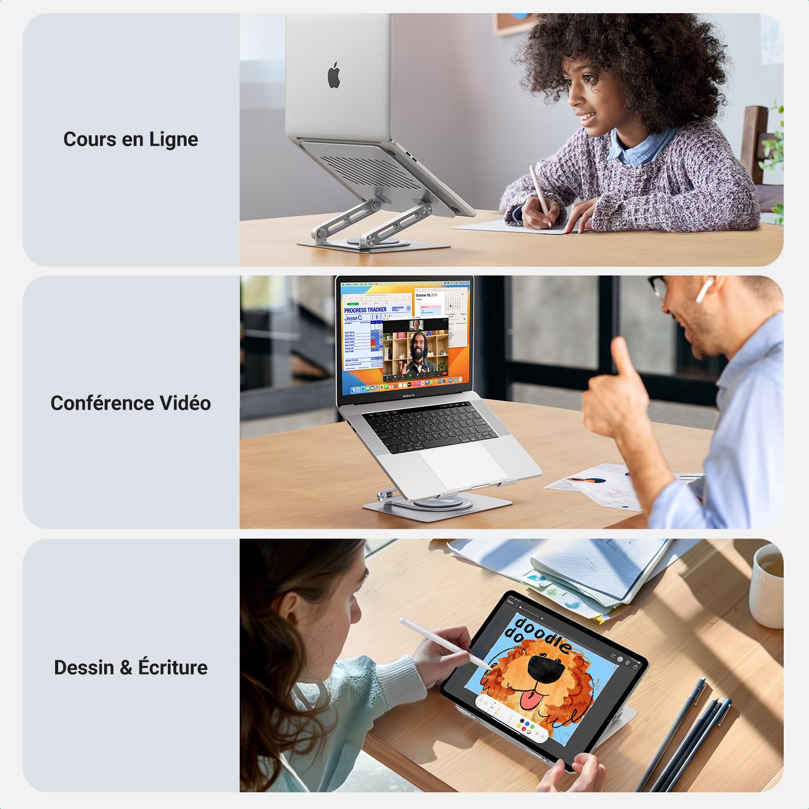 UGREEN Support Ordinateur Portable Rotatif 360 Degrés Support PC Portable Bureau Réglable Pliable Ergonomique Refroidissement Laptop Stand 10 à 17,3 Pouces Compatible avec MacBook Air Pro Dell