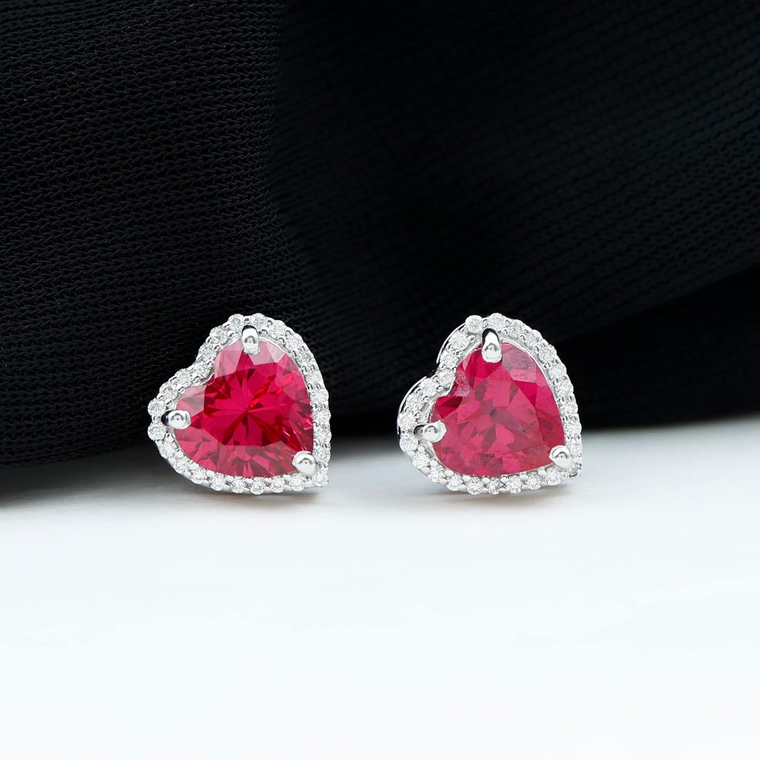 Certified 4 Carat Lab Grown Ruby Heart Earrings in Silver, Aaaa Quality, Ruby Stud Earrings - Gift For Women - Image 5