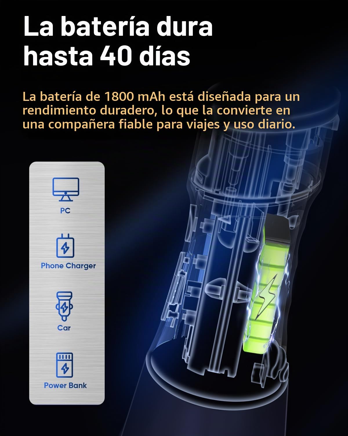 MySmile LP221 UVC - Irrigador dental inalámbrico esterilizable para dientes, 335 ml, pantalla OLED portátil, con 4 modos, 8 puntas de chorro y una bolsa de almacenamiento para el hogar y los viajes