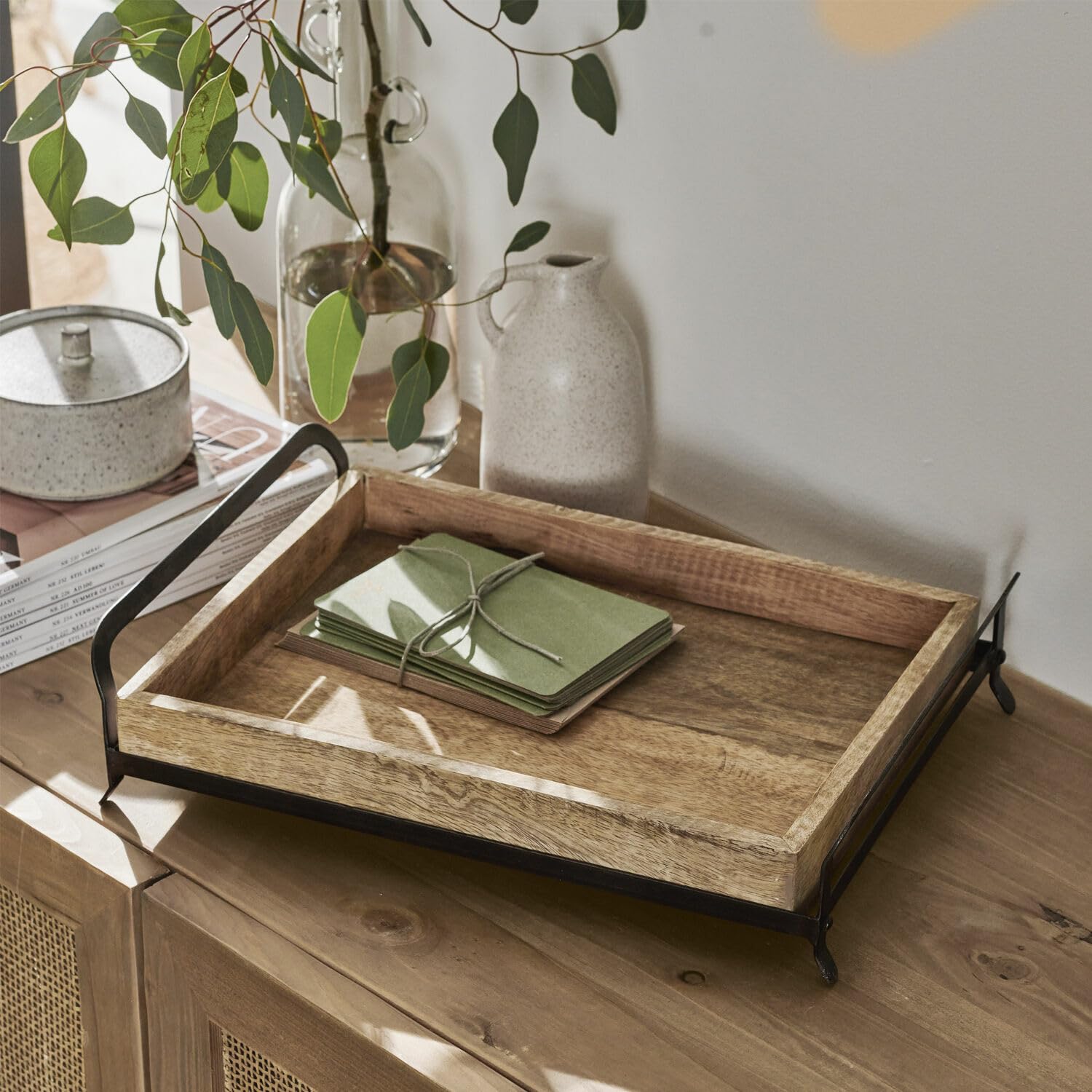 LOBERON Troyes Vassoio - Legno di mango naturale - Graziose venature, marrone/nero