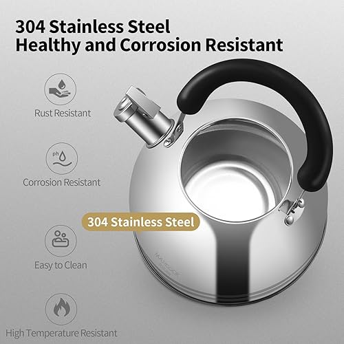 Miniatura 3 de Hervidor de té, 5.7 cuartos de galón 6L hervidor de té silbante para estufa, olla de té de acero inoxidable 304, tetera grande para estufa, hervidor