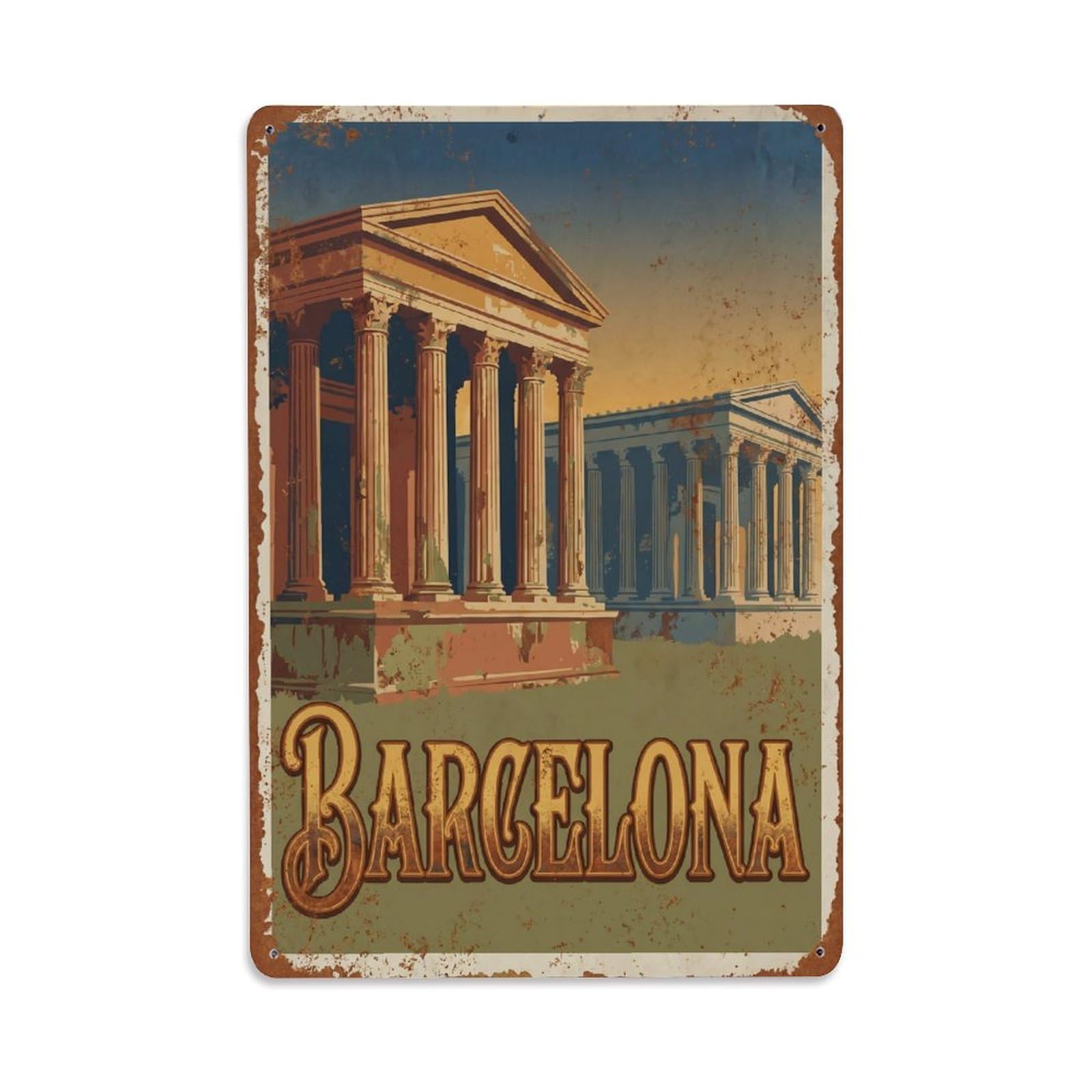 Vintage Travel Temples Spain Historic Metal Tin Sign