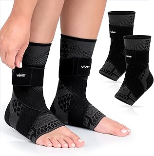 Vive Ankle Compression Sleeves with Straps - Brace for Women and Men - Support Wrap for Achilles Tendonitis, Sprains, Plantar Fasciitis, Pain Relief - 2 Pack (Large)