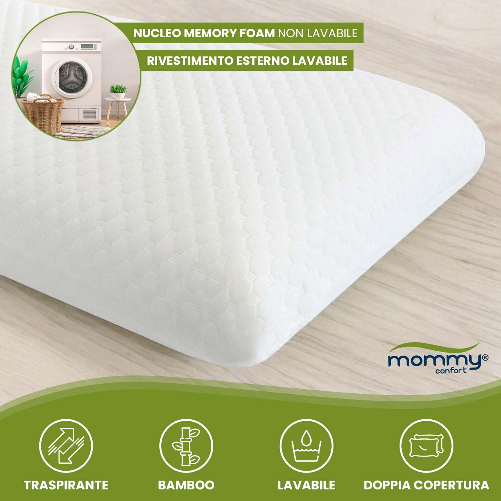 Cuscino Memory Foam 60X40 Premium Doppia Densità Lato Bianco Morbido Lato Grigio Medio Fodera In Bambù Lavabile Con Cerniera Copertura Interna Prodotto In Europa Certificato