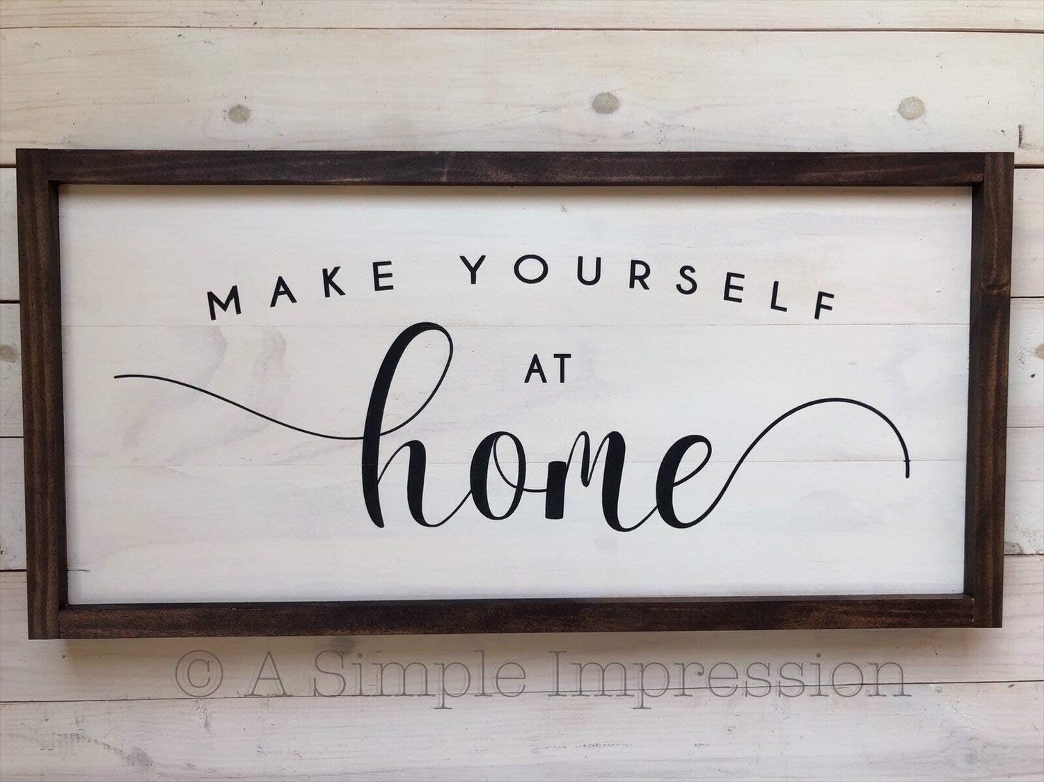 UFunhome Distressed Make Yourself at Home Sign Farmhouse Wall Decor Welcome Sign Painted Wood Sign Rustic Decor Entryway Wood Sign
