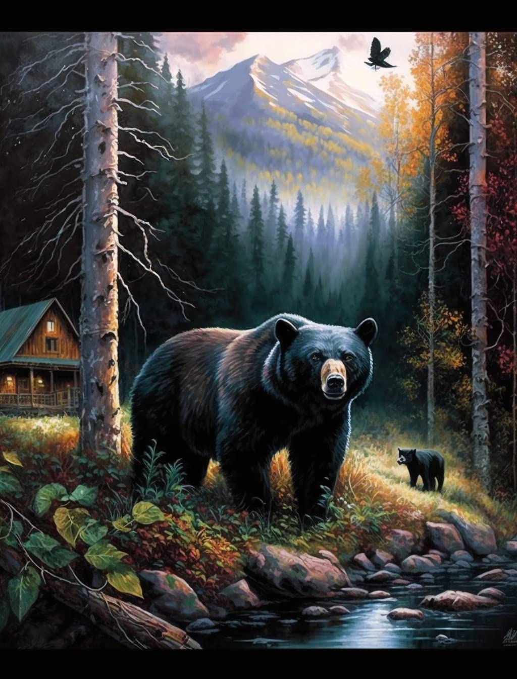 Diamond Painting Kits Ours Forêt DIY 5D Peinture Diamant Broderie Pour Adultes/Enfants Complet Cristal Strass Point De Croix à La Main Toile Art Pour La Maison Décor Murale Round Drill,50x70cm