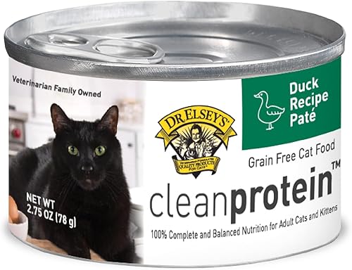 Dr. Elsey's cleanprotein - Receta de pato, comida húmeda para gatos, caja de 24, 2.75 onzas de comida enlatada