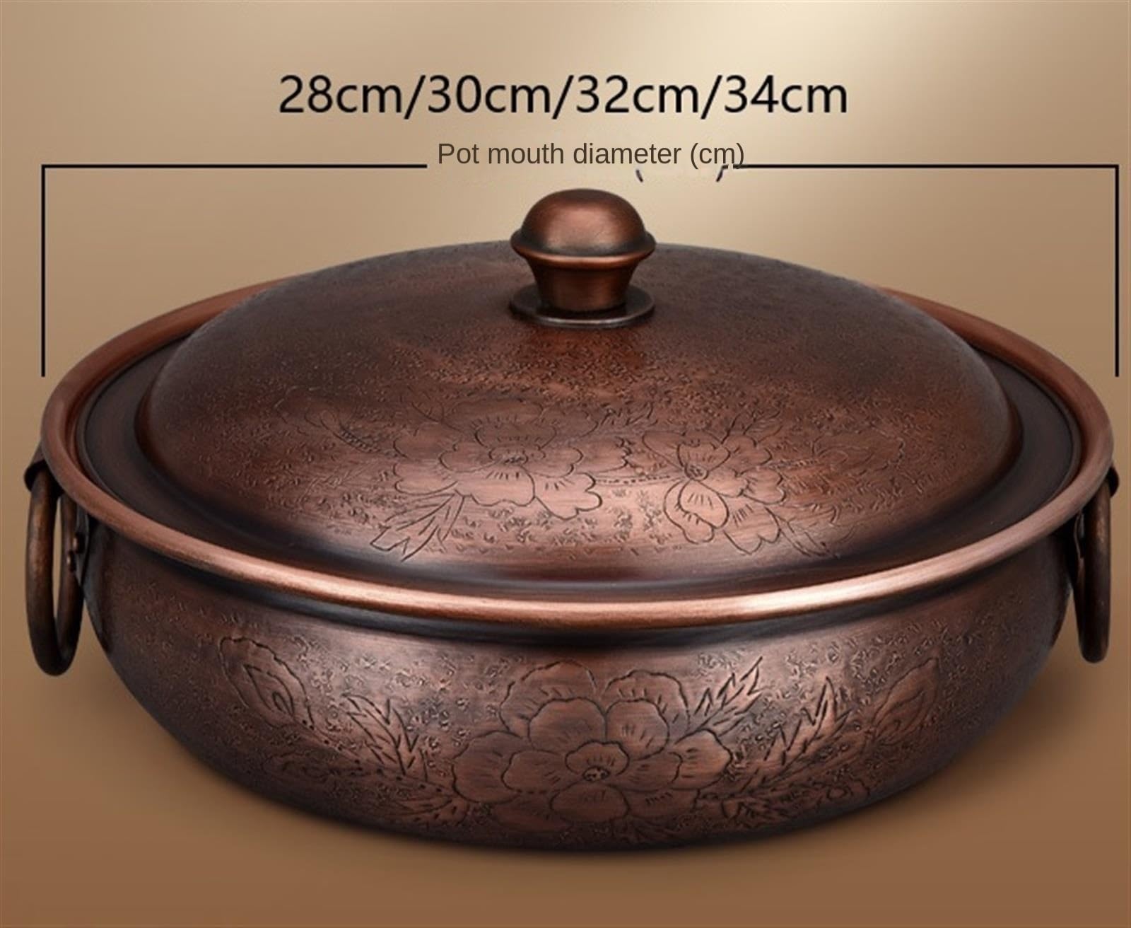 INUUXLG Hot Pot Chinese Induction Copper Hot Pot Beijing Basin Copper Pot Soup Pot for Domestic Commercial Chinese Hot Pot(32cm) (Brass 30cm) (Brass 32cm)