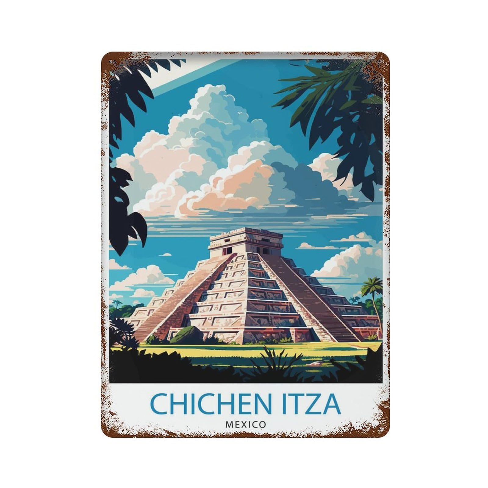 xiaoxiaoshen Chichen Itza Travel Mayan Ruins Mexico Wall Decor Art Metal Tin Poster Modern Home Decor Art Home Bar Shop Decorations Vintage Sign 40x30cm