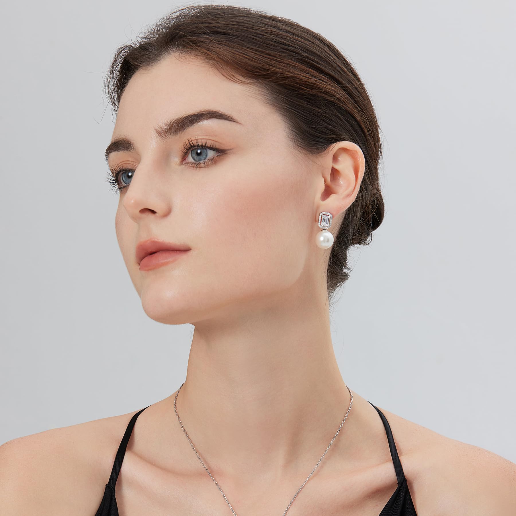 jiamiaoi Orecchini da donna in argento Sterling 925, perla bianca da 12 mm, placcati in oro bianco 18 carati