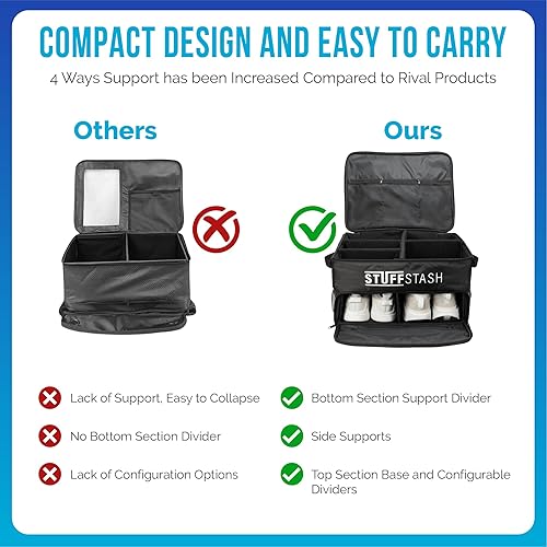 Miniatura 6 de STUFFSTASH Organizador de maletero de golf, fuerte, no se derrumba. Compartimentos para zapatos, divisores, almacenamiento para camisetas, guantes,