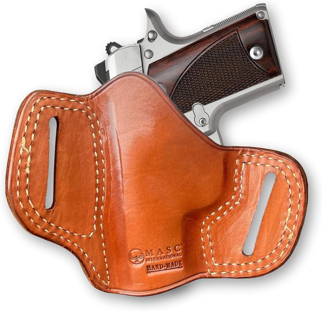 Masc Premium The Ultimate Leather OWB Pancake Holster Open Top Fit Micro 9mm 3.15-inch. Right Hand Draw, Brown Color #1528#