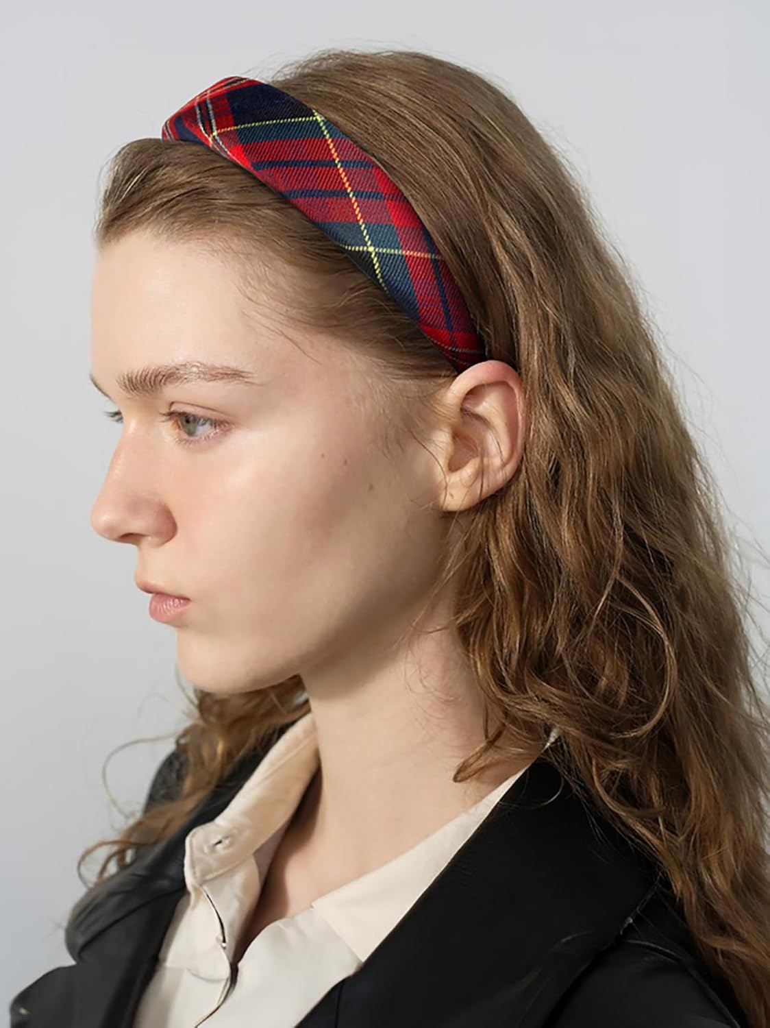 WOVOWOVO Plaid Headband for Women Teen Girls, Padded Thin Headbands for Womens Hair Vintage Red Hairband Fashion Head Band Hair Accessories - Image 6