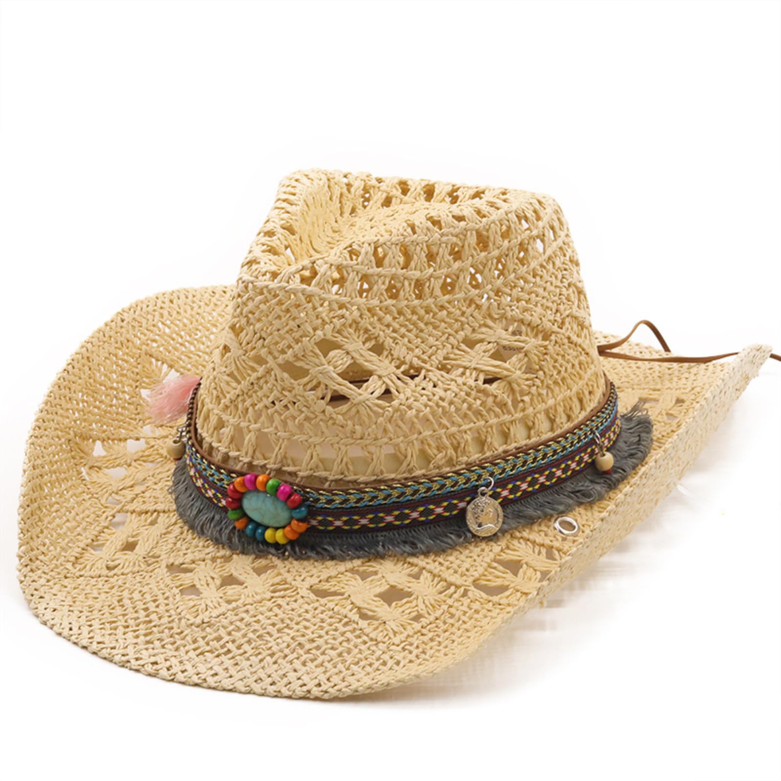 Cazqgoy Unisex Camel Cowboy Hat Western Cowgirl Hats For Women Men Straw Hat Western Hat Brazilian Bohemian Panama Hats Summer Hat Sun Hat Beach Hat, L
