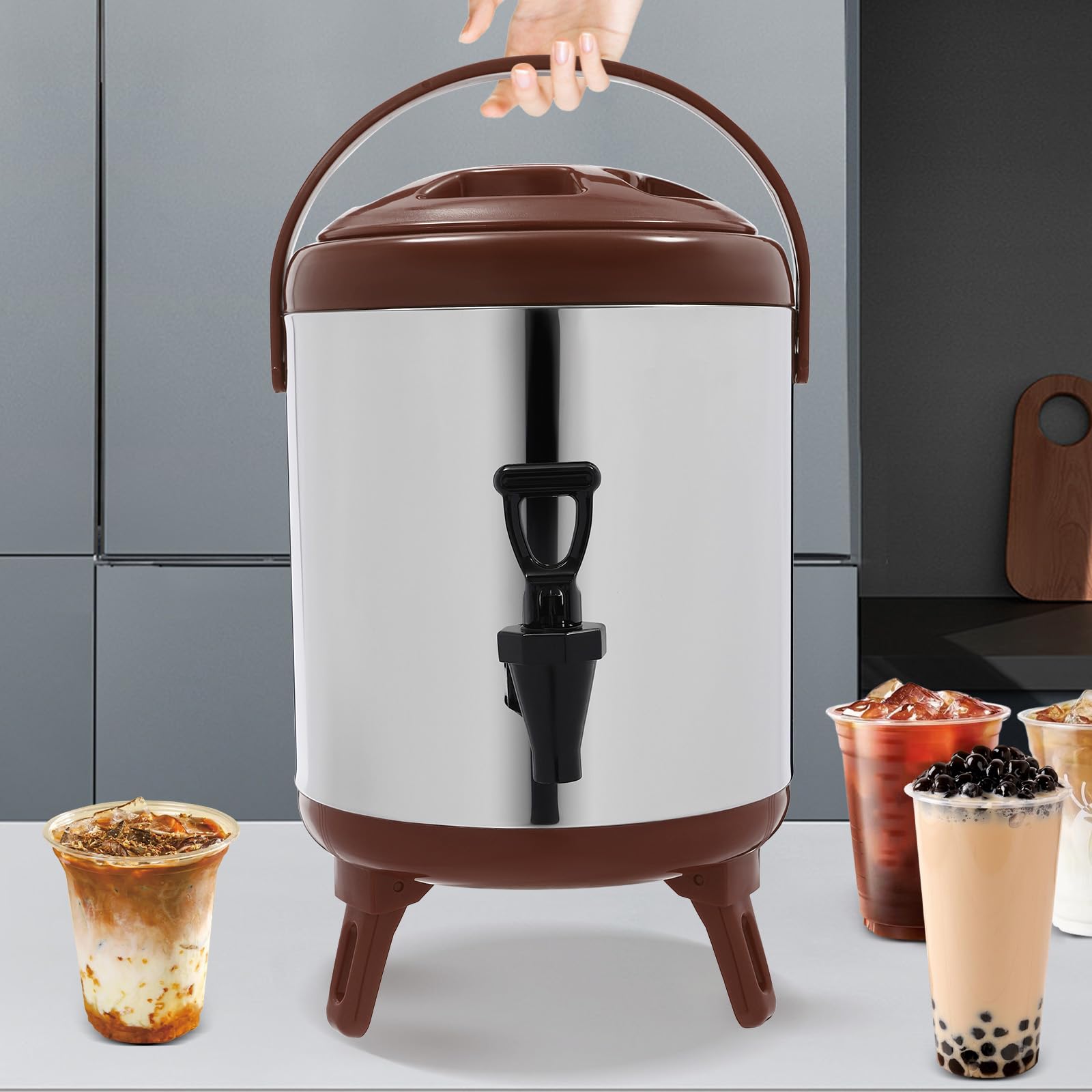 Dispensador de agua caliente, urna de catering de 6 litros, dispensador de bebidas aislado de acero inoxidable, cubo térmico para agua caliente y bebidas