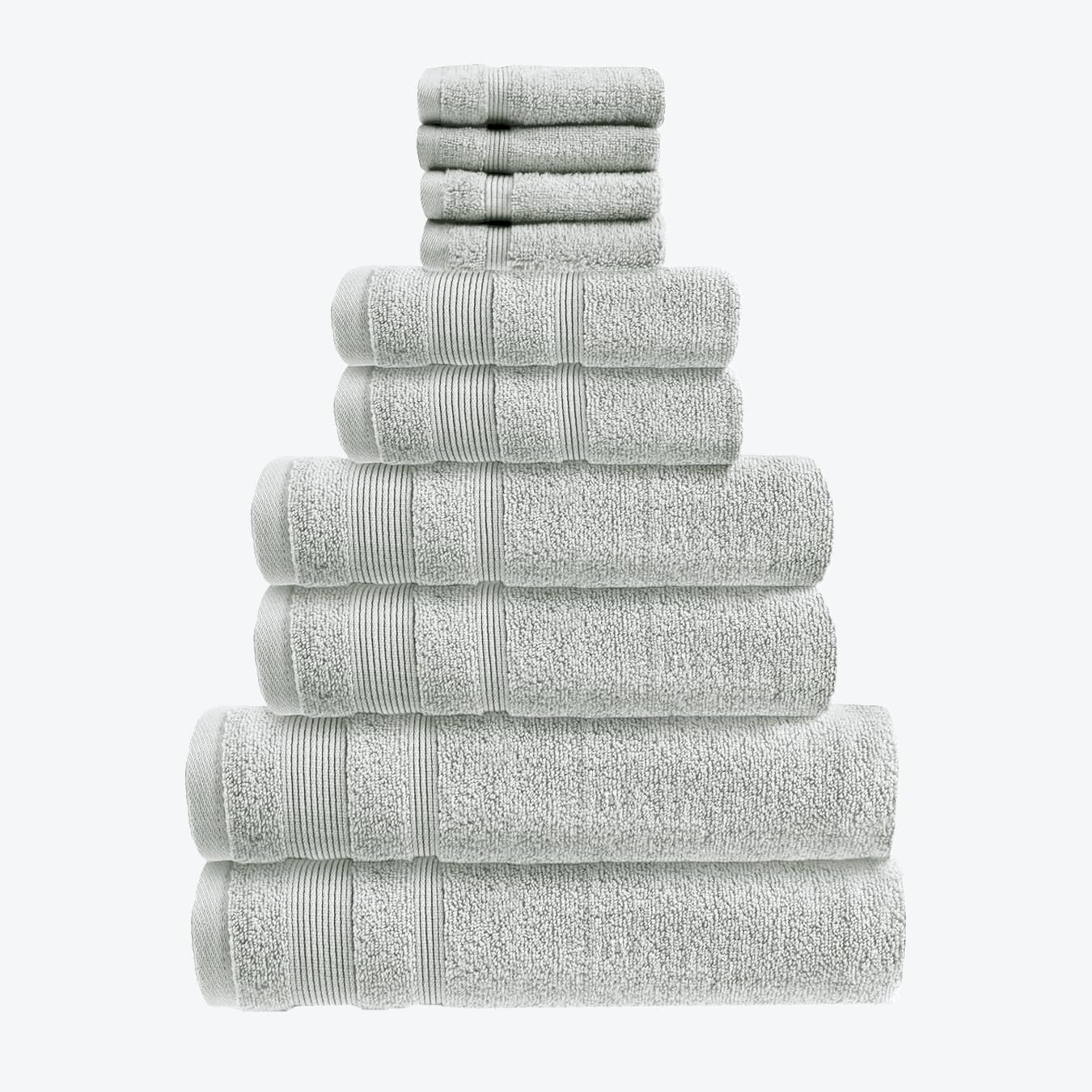 Allure Zero Twist 10 Piece Towel Set - 4 Face Cloths, 2 Hand Towels, 2 Bath Towels, 2 Bath Sheets, 100% Egyptian Cotton (Dove Grey)