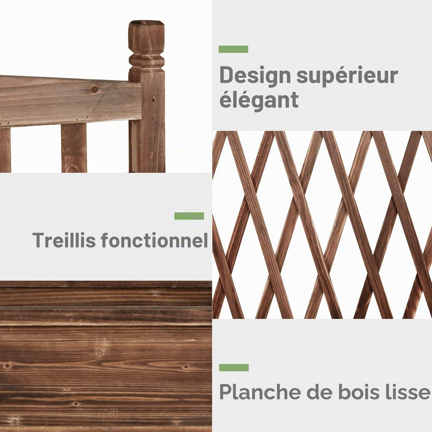 UNHO Jardinière Treillis Extérieure Bois: Bac à Fleurs Rectangulaire Grande Taille Carré Potager Surélevé de Jardin Esthétique et Pratique Idéal pour Balcon Patio Terrasse - 64x37x115cm Charge 45kg
