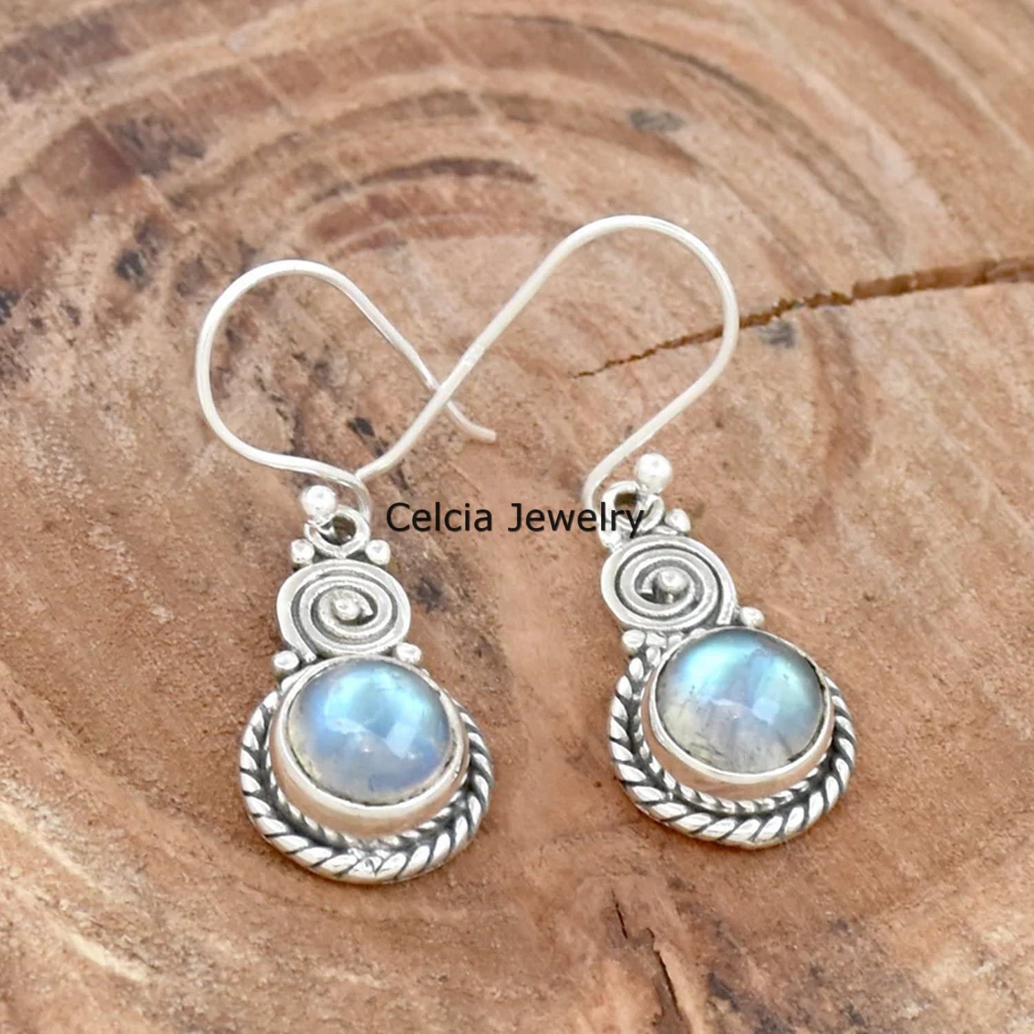 Pendientes colgantes de lágrima de plata de ley 925 auténtica para mujer, pendientes de piedra de luna de arcoíris naturales únicos hechos a mano con piedra de nacimiento de junio para ella