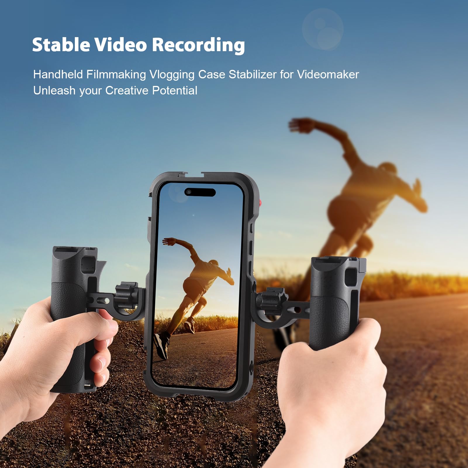 Dual-Griff-Telefonkäfig-Video-Rig für 15 Pro Handheld-Stabilisator-Kit Tragbare Smartphone-Filmausrüstung Schwarz (Für 15 Pro)
