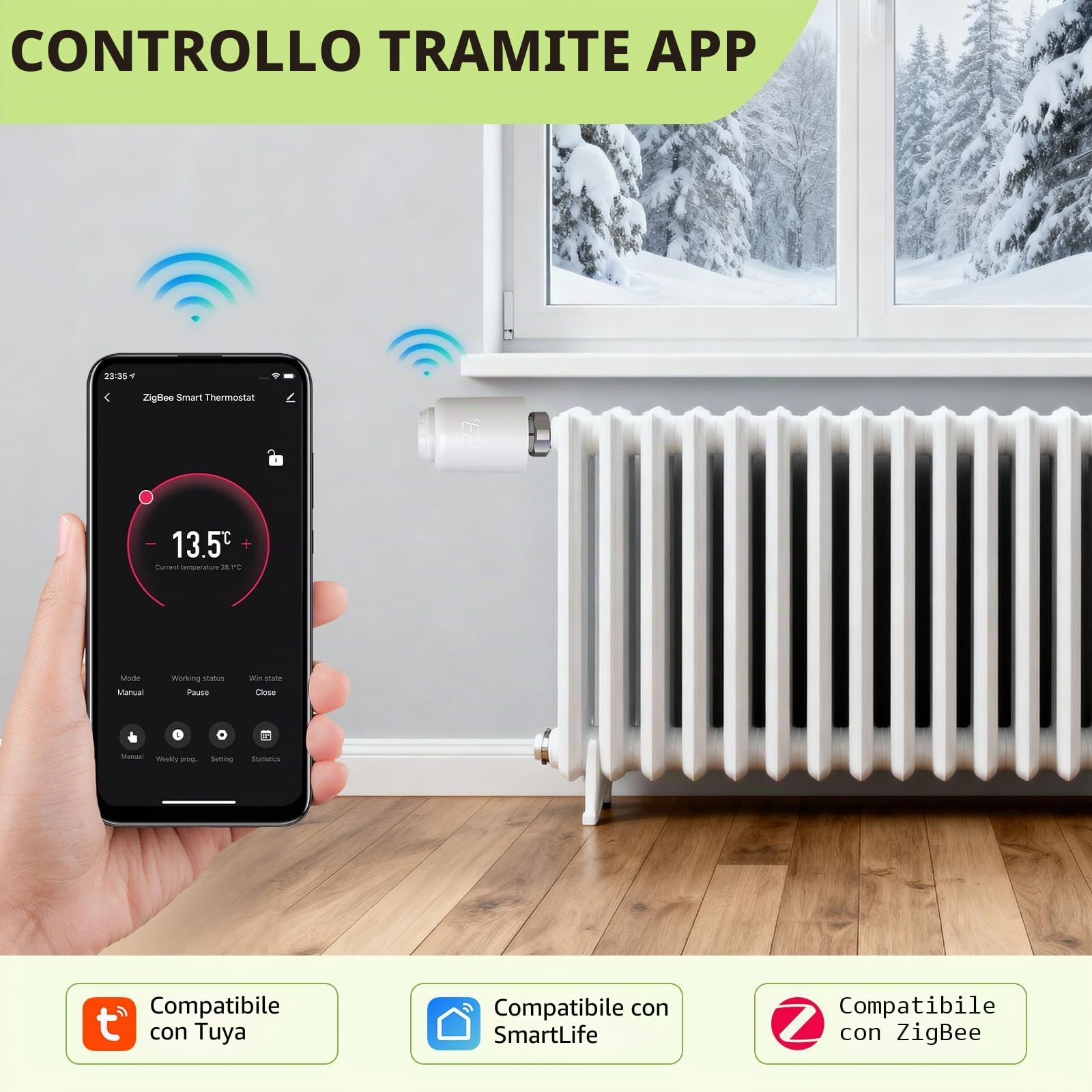 Termostatica Intelligente, Termostato da Radiatore | Valvola Termostatica WiFi, Termostatica per Termosifoni Riscaldamento con App, Compatibile con Alexa/Google Assistant