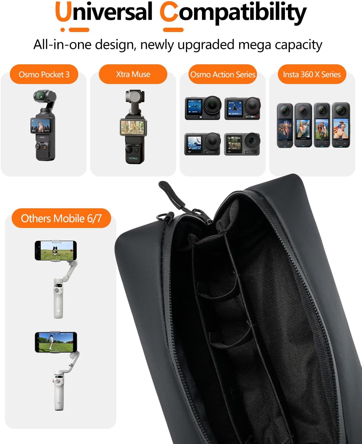 LKTOP Pocket 3 Carrying Bag Xtra Muse Case, Compatible with DJI Osmo Action 6/5 Pro/4/3, Mobile 6/7, Insta 360 X4 Camera Accessories, PU Portable Shoulder Bag Waterproof Storage Handbag (8×4×4 In) - Image 3